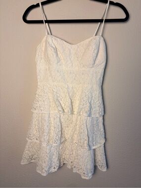 B Darlin White Lace Tiered Spaghetti Strap Mini Dress